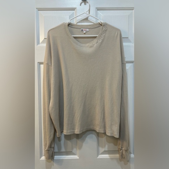 Sundry Evereve Top Womens 3 Large Beige Crop Pullover Thermal Waffle Knit Loved - Picture 1 of 8